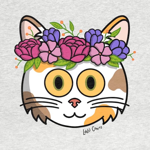 Colorful kitty with flower crown by Loviu Comics